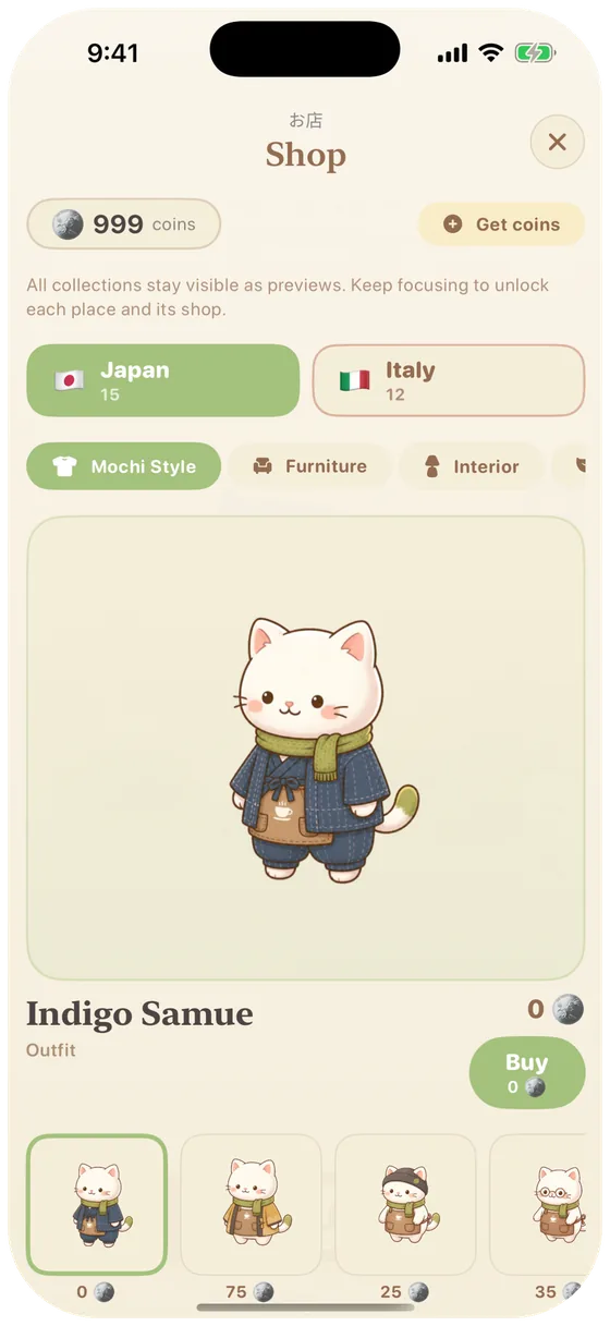 Regional Japan and Italy shop with a large selected item preview