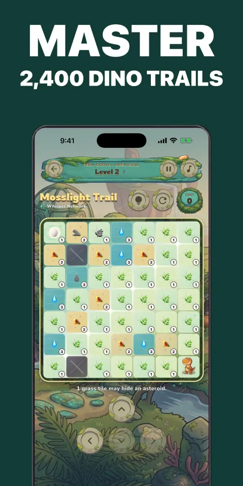 Dino Sprint gameplay showing a dinosaur route board with weighted terrain and arrow controls
